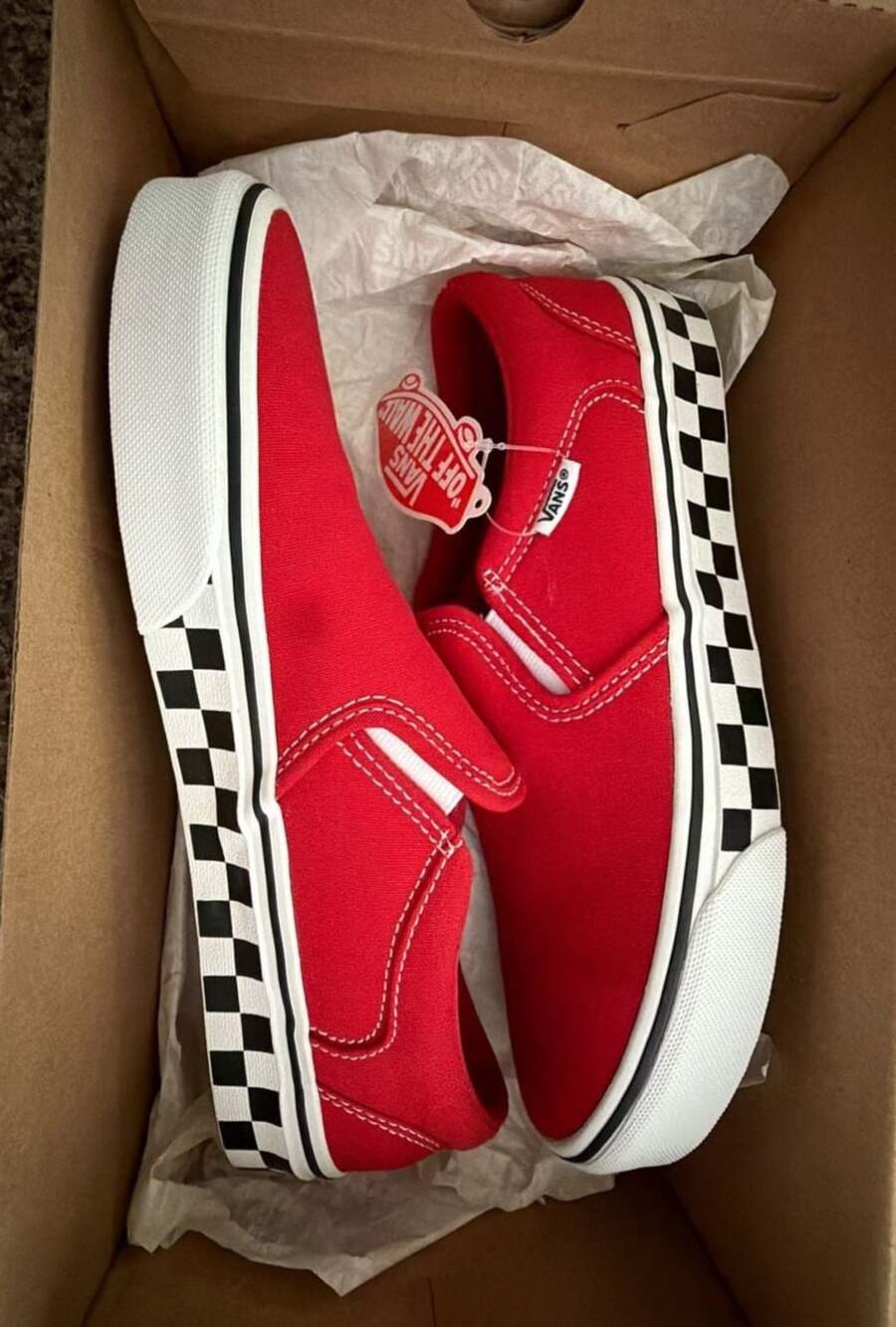Vans Asher Checker Sidewall Racing Red Slip On Shoes Size 8.5